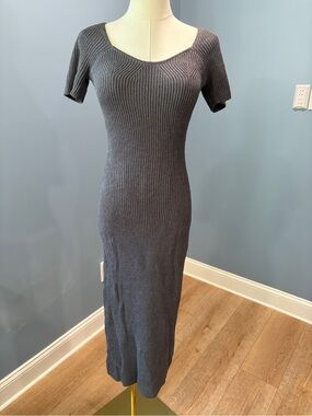 Line & Dot Gray Ribbed Knit Bodycon Midi Maxi Dress XS NWT